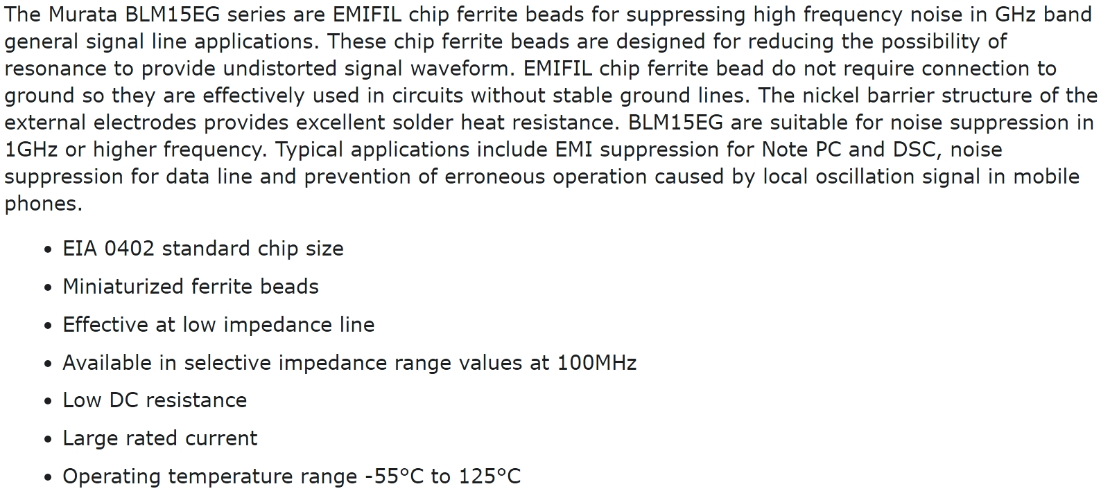 פריטים לאלקטרוניקה MURATA SMD FERRITE 0402 BLM15 TEXT